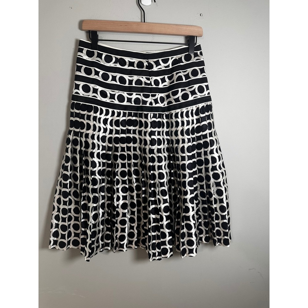 Charles Chang-Lim‎ Black White 100% Silk Geometric Circle Pleated Skirt Size 6 - Picture 3 of 8